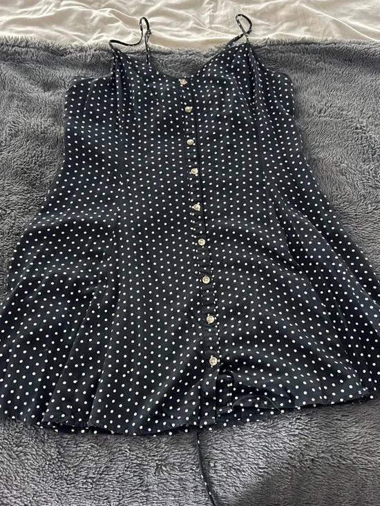 American Eagle Outfitters Black White Polka Dot Button-Front Mini Dress - Picture 1 of 4